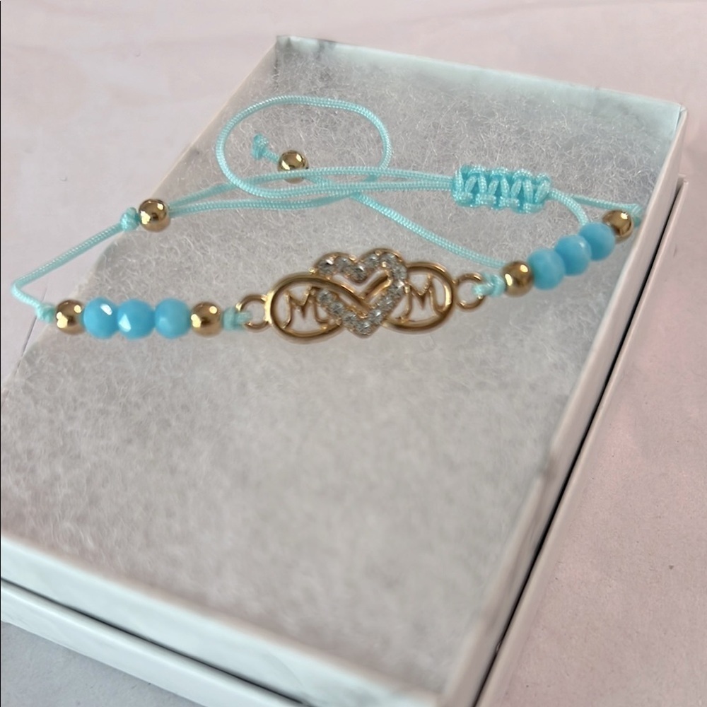 Mom Beaded Rhinestone Infinity Heart Charm Bracelet - Picture 2 of 4